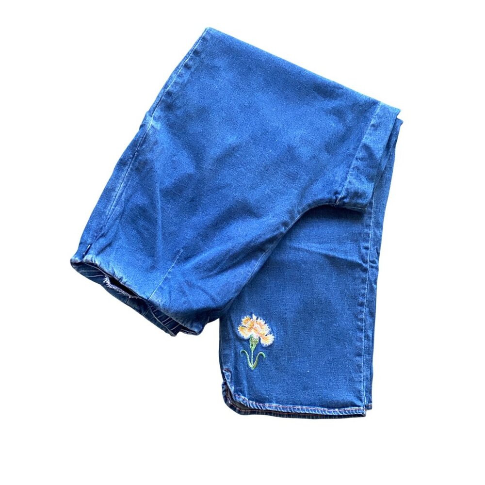 VTG Bob Mackie Wearable Art Blue Denim Capri Jeans Floral Embroidered Women M